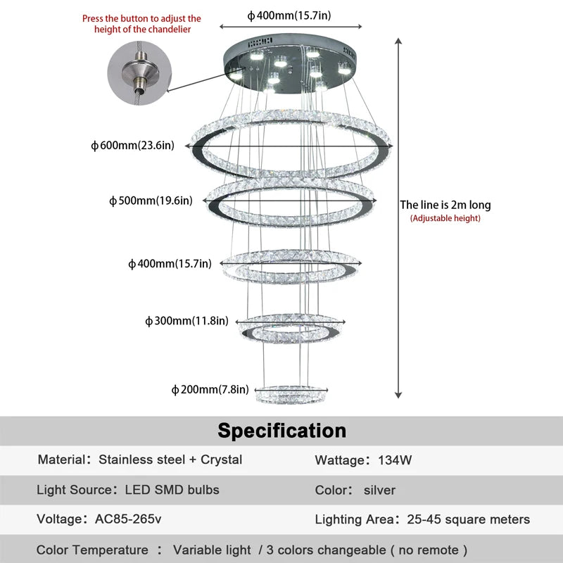 GreeLustr Modern K9 Crystal Ring LED Ceiling Chandelier Lighting Fixture