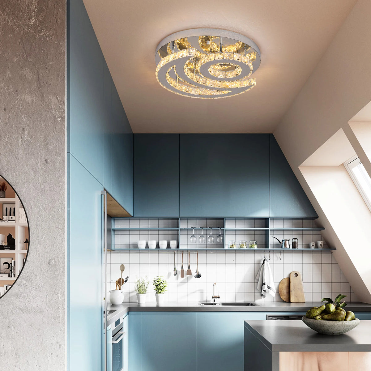 GreeLustr Crystal LED Sun Moon Ceiling Chandelier Fixture Living Room