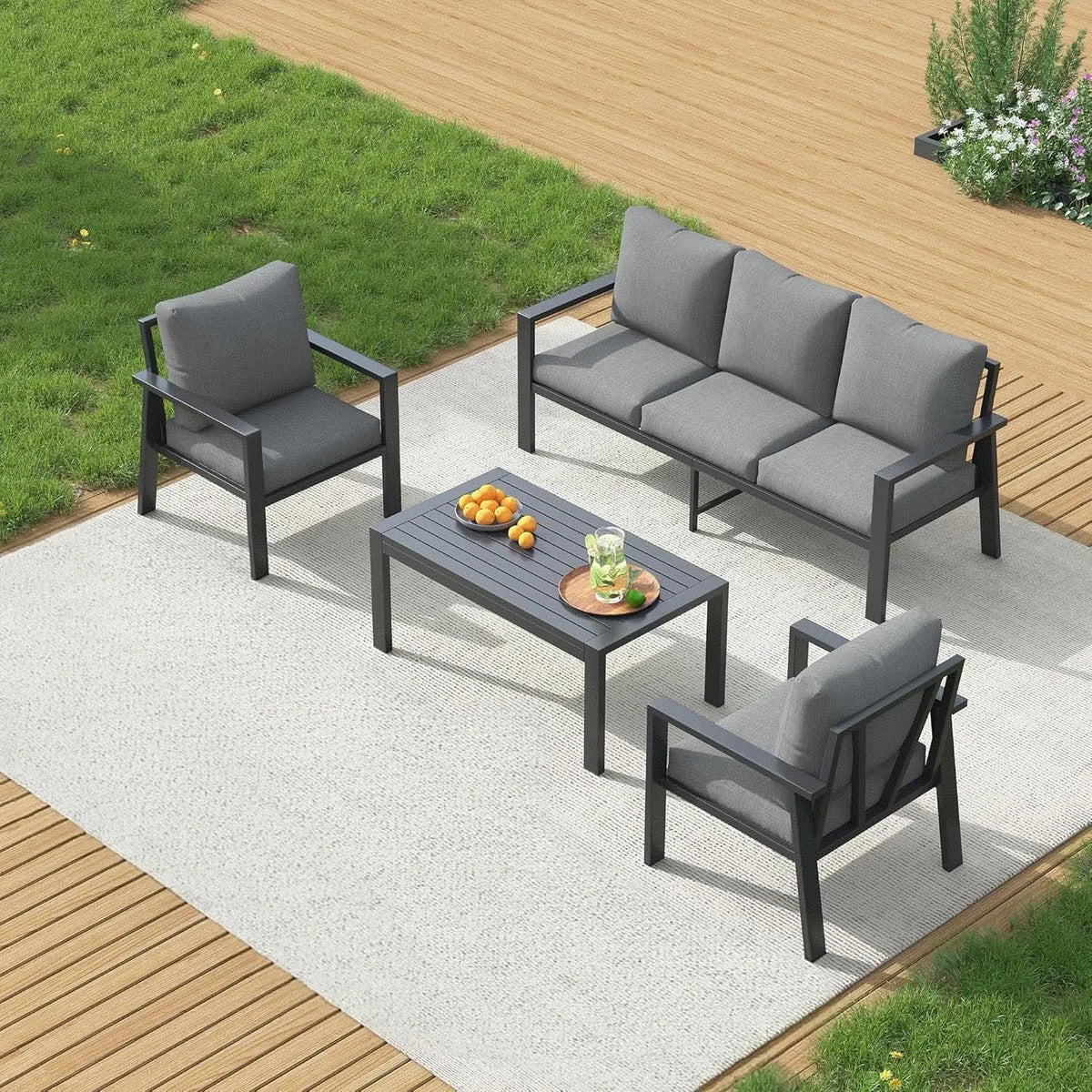Aluminum Patio Furniture Set Outdoor Sectional Seating With Coffee Table