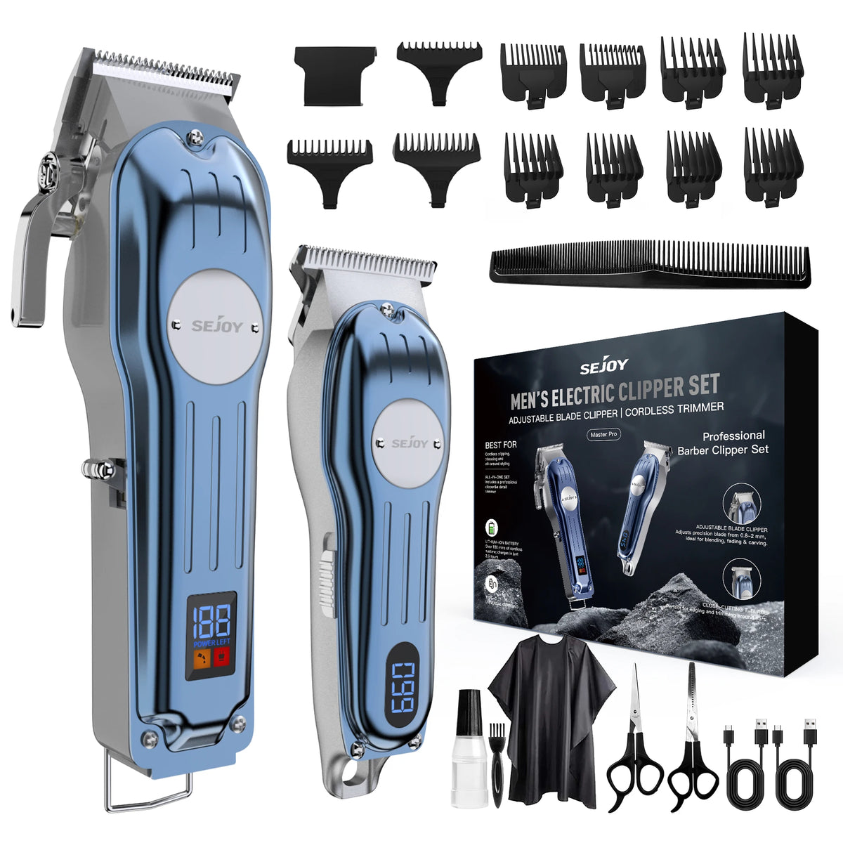 Sejoy Professional Rechargeable Cordless Hair Clipper Trimmer Set For Men