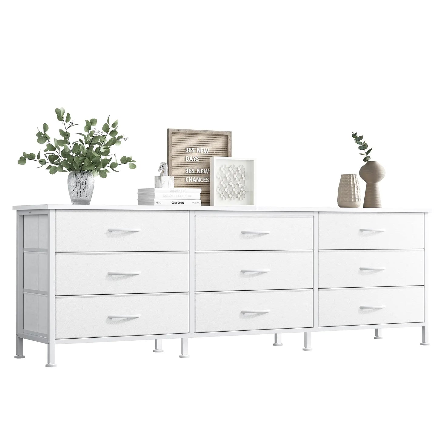 JHK Metal Frame Living Room Entertainment Center With Fabric Drawers