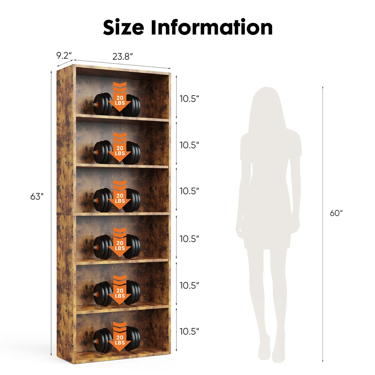 JHK Wooden Bookcase Floor Standing Open Shelf For Home Office