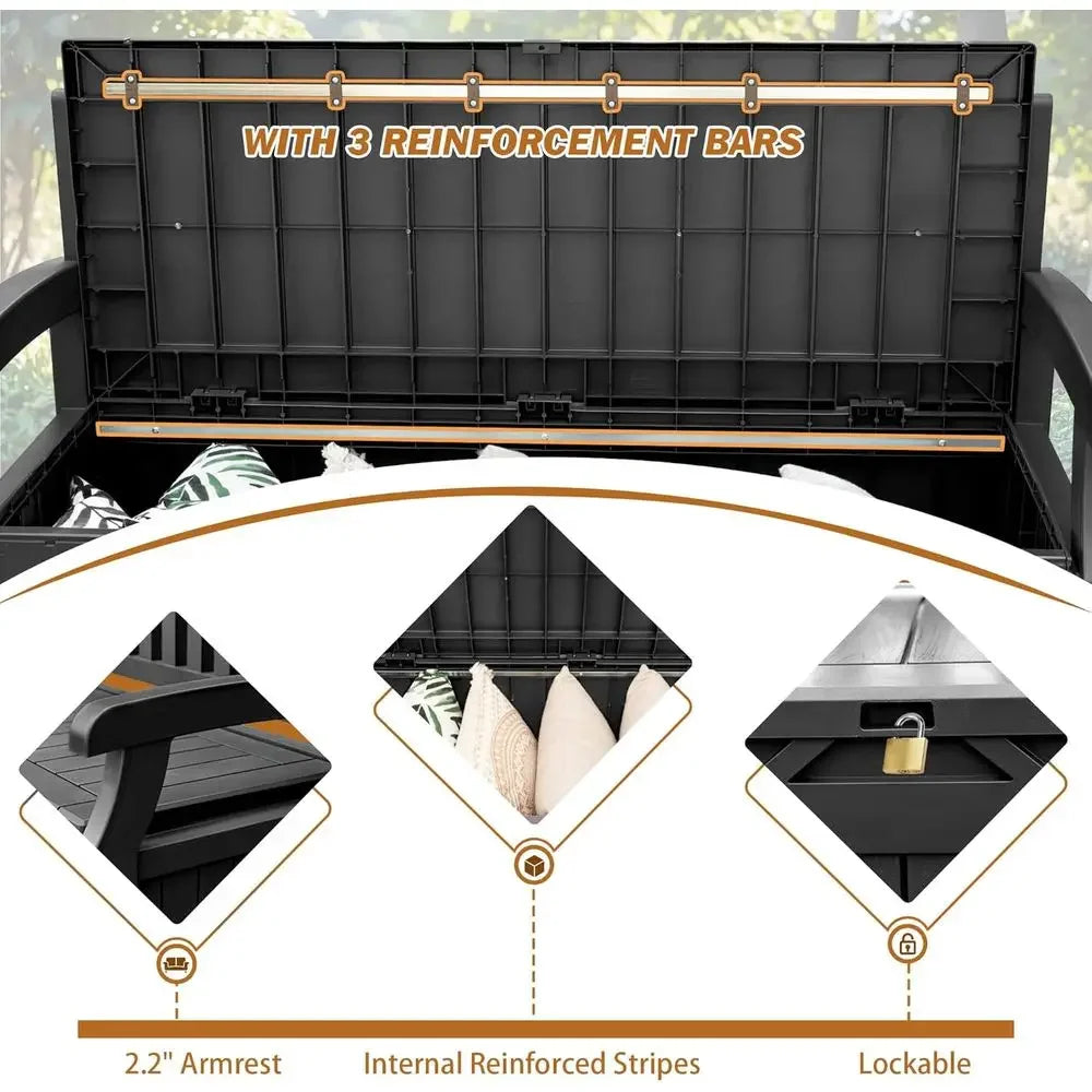Lockable Outdoor Storage Bench With Seat Cushions For Patio Garden