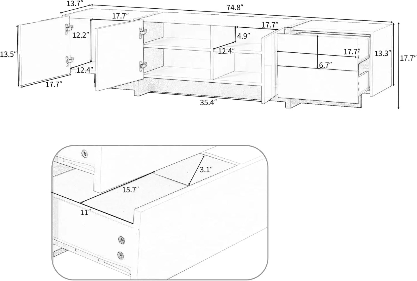 XMSJ Contemporary TV Stand with Modern Storage Cabinet