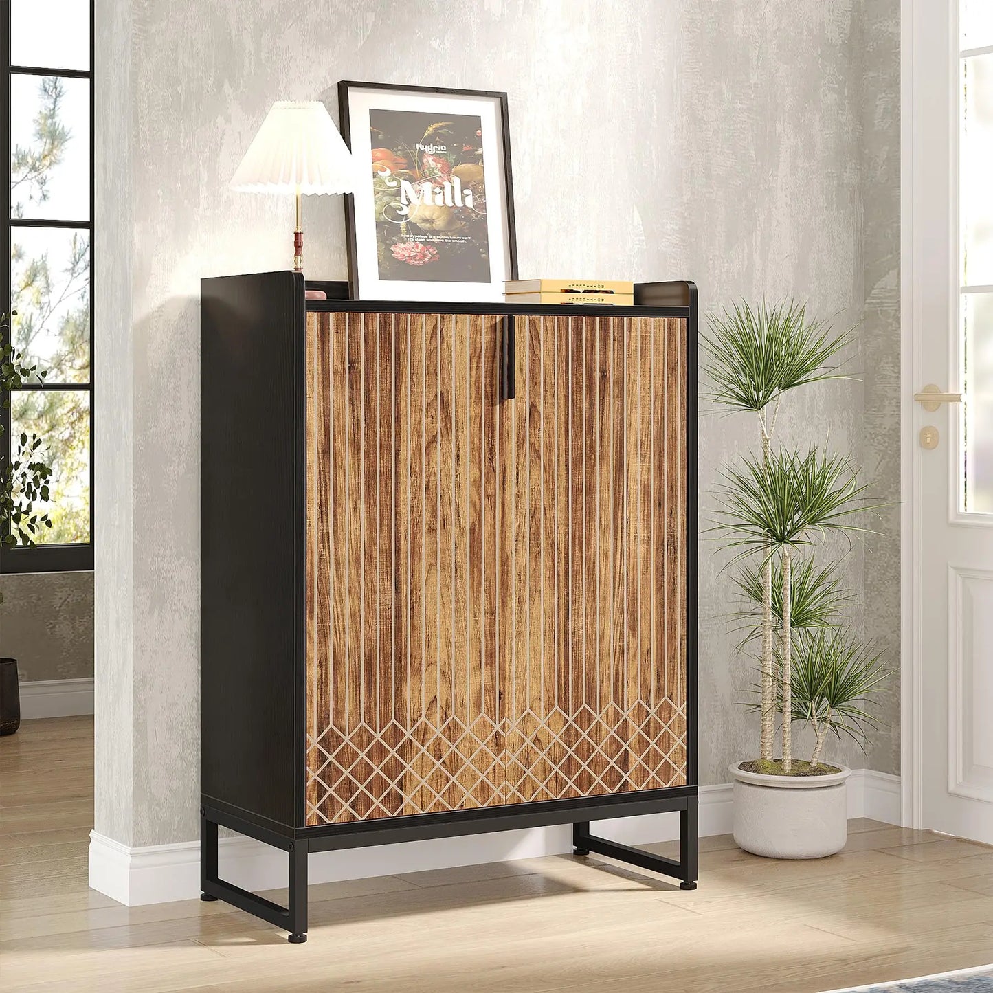 Tribesigns 5-Tier Shoe Cabinet With Doors Wood Storage Organizer