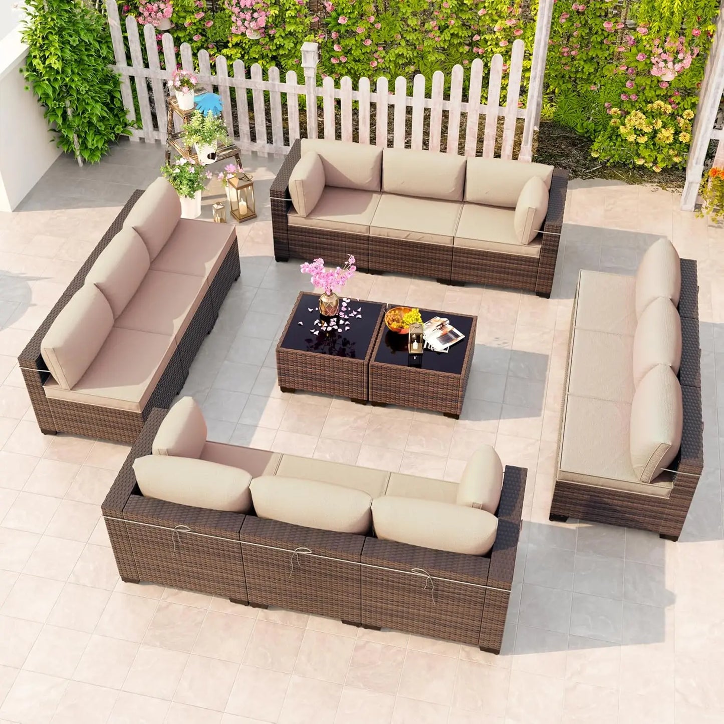 Outdoor Sectional Rattan Sofa Set Modern Garden Patio Furniture