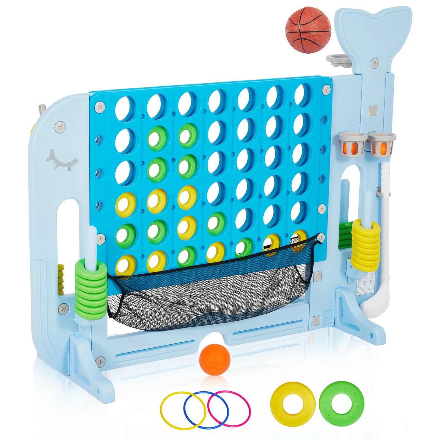 Giant 4-In-1 Connect Game Set With Basketball Hoop Ring Toss