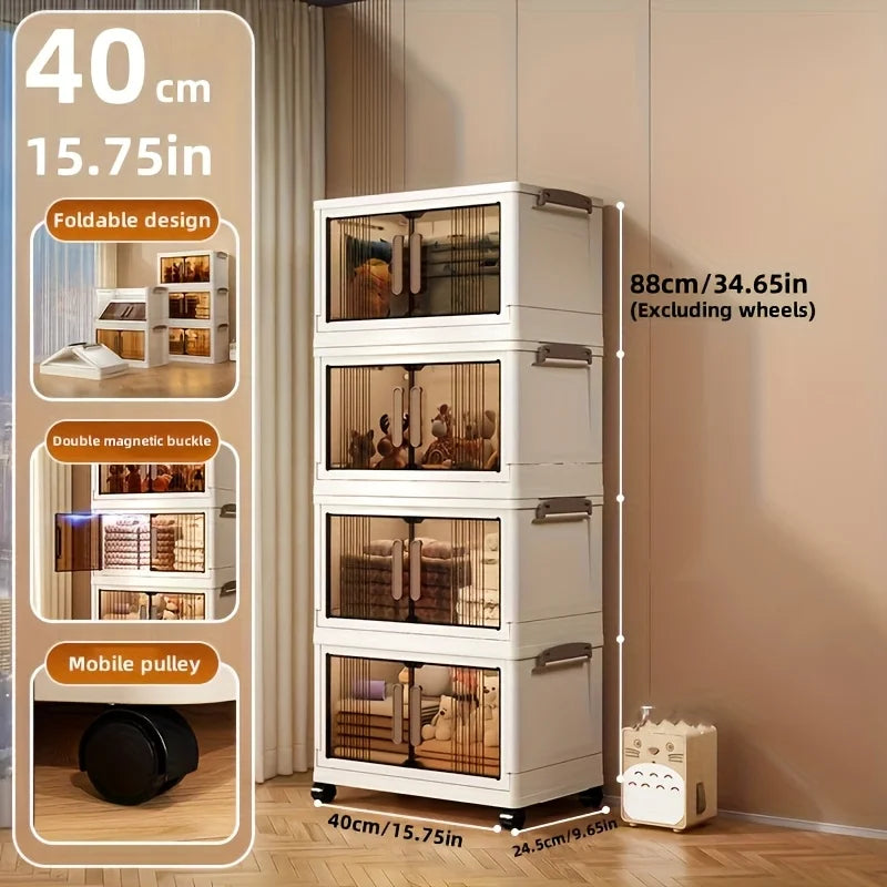 Plastic Folding Storage Cabinet With Lid, Heavy-Duty 4/5-Tier