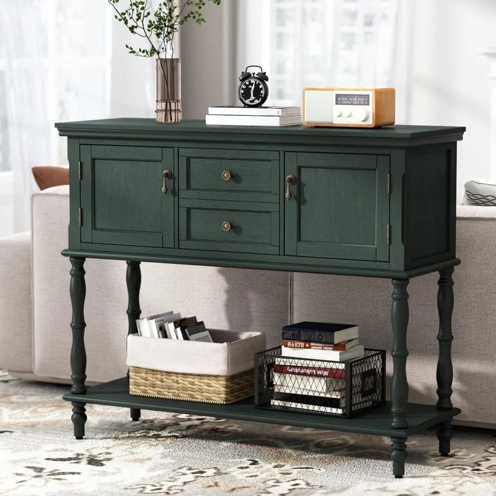Retro Console Table With Drawers And Cabinets For Living Room