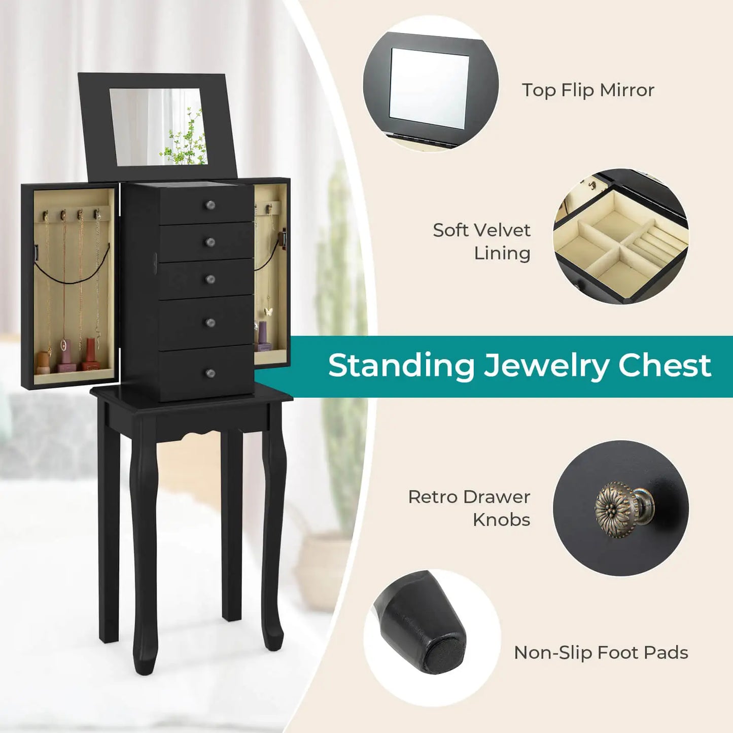 HOMASIS Jewelry Cabinet With Mirror Armoire Organizer