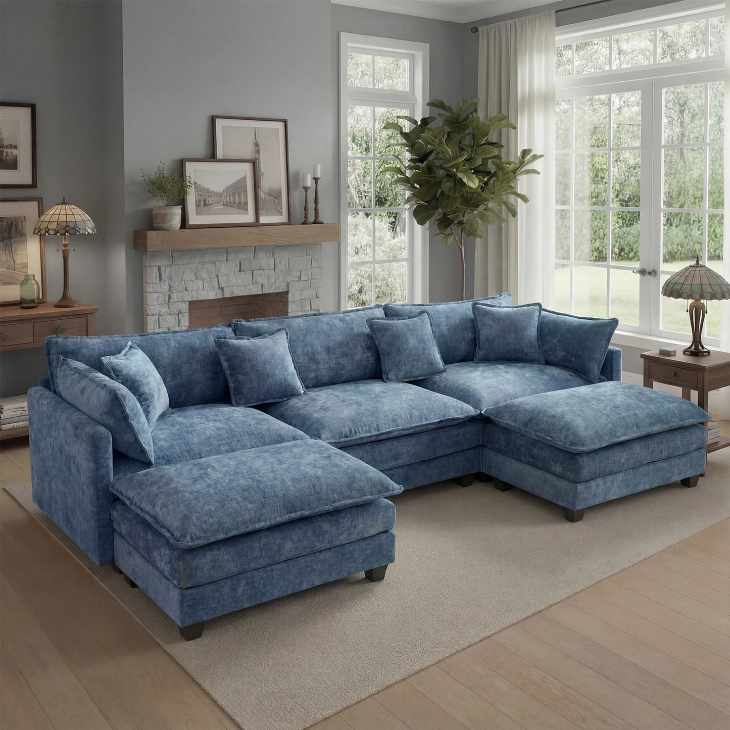 Modular Sectional Sofa With Ottoman And Solid Wood Frame