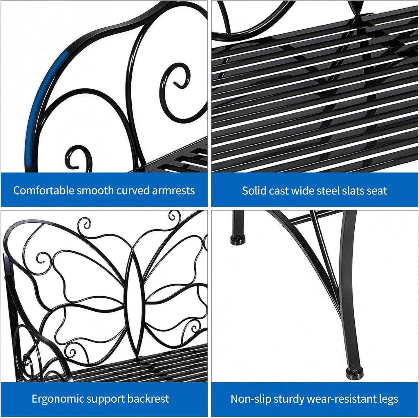 Butterfly Bench With Armrests Cast Iron Outdoor Garden Seating