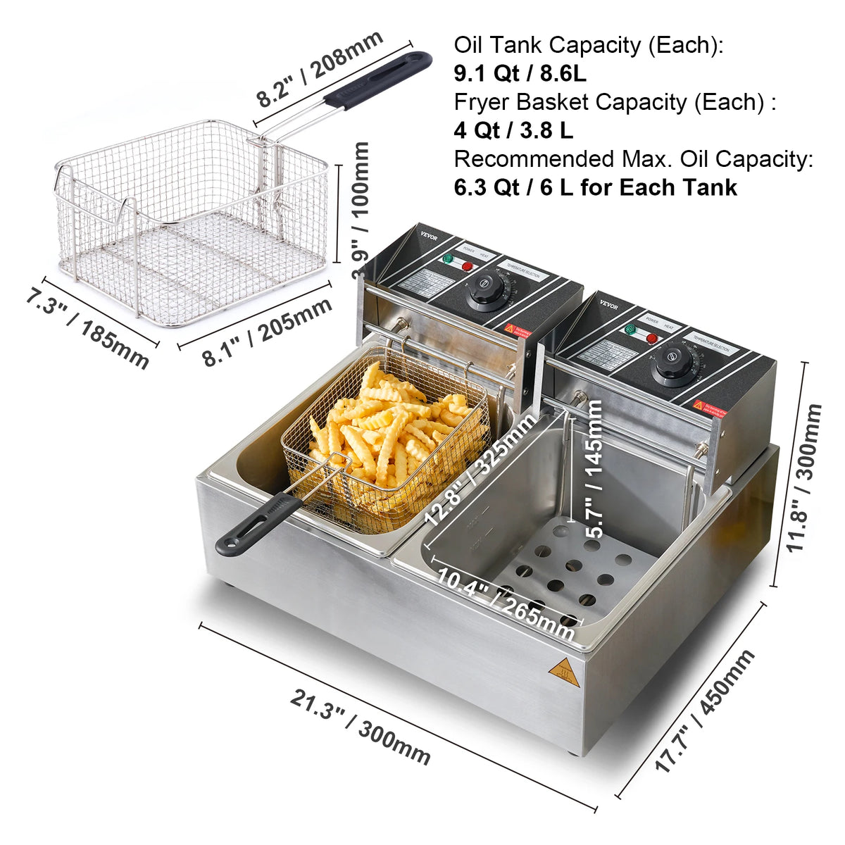 SucceBuy Commercial Electric Deep Fryer Dual Removable Tanks On Countertop