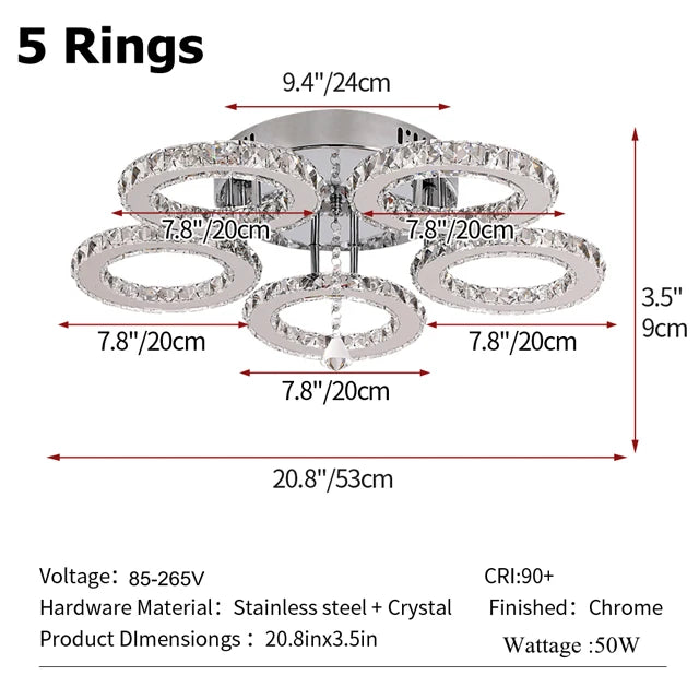 GreeLustr Crystal Ring Pendant Light Ceiling Fixture