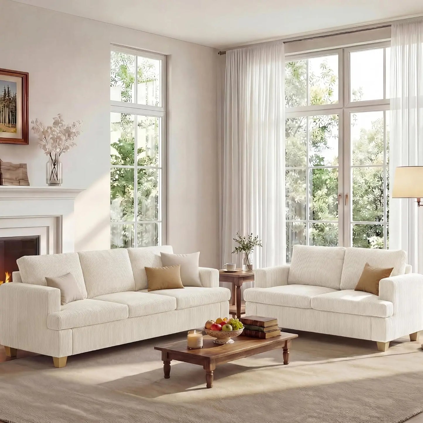 2 Piece Sofa Sleeper Deep Seat Corduroy Living Room Furniture