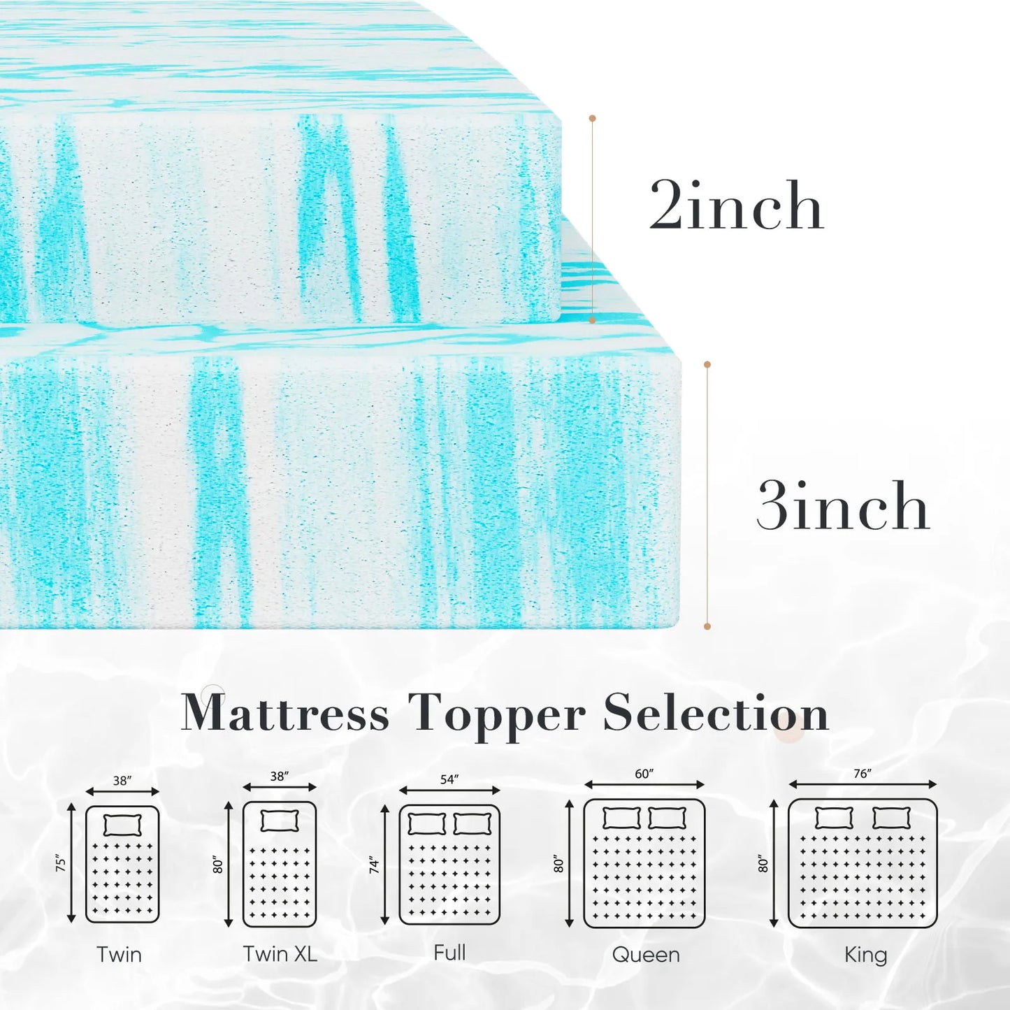JHK Gel Memory Foam Mattress Topper Cooling Breathable