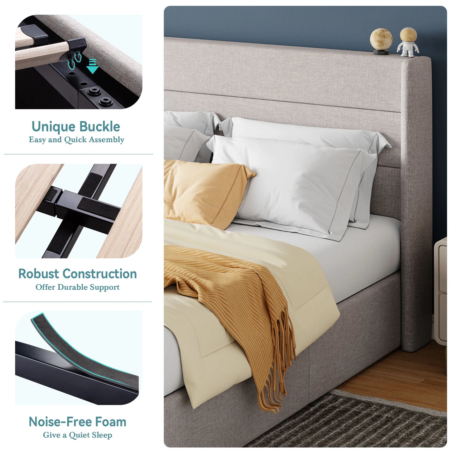 HOOMIC Lift Up Storage Bed With Wingback Headboard Underbed Storage