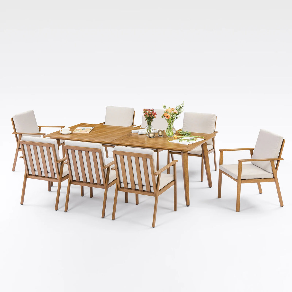SeeHill 9 Piece Aluminum Patio Dining Set High Quality Teak