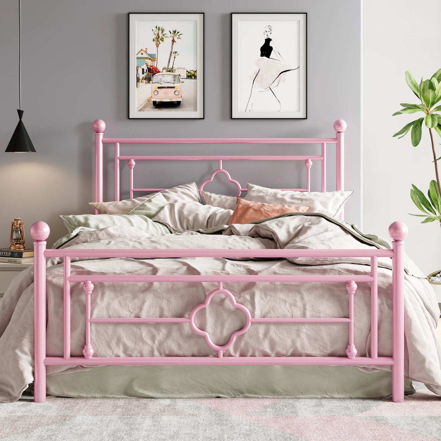 Hoomic Vintage Style Metal Platform Bed Frame Wrought Iron Headboard