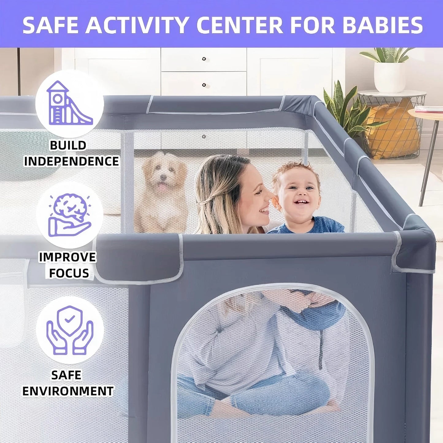 Baby Playpen Indoor Outdoor Safe Play Area With 360 Degree Visibility