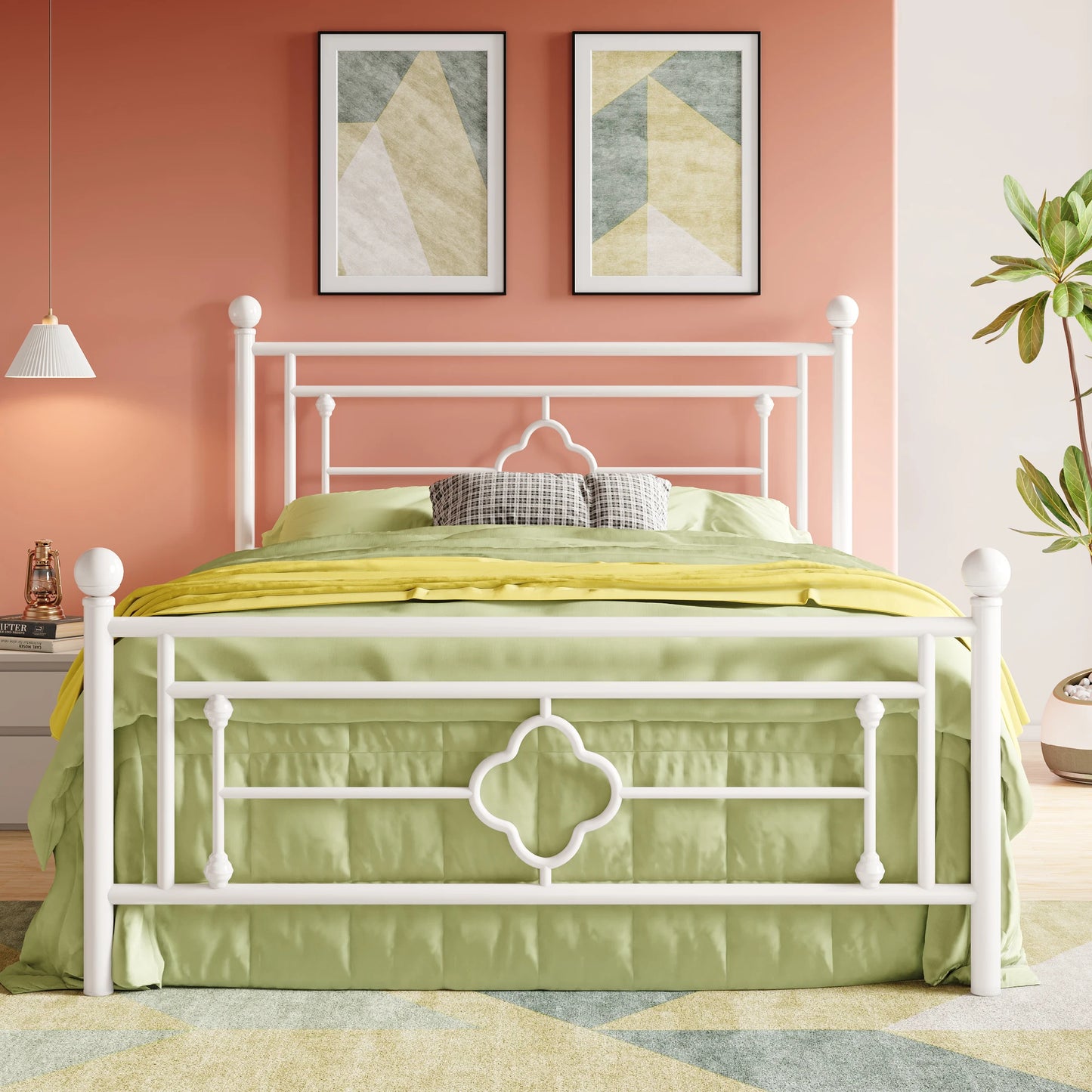 Hoomic Vintage Style Metal Platform Bed Frame Wrought Iron Headboard