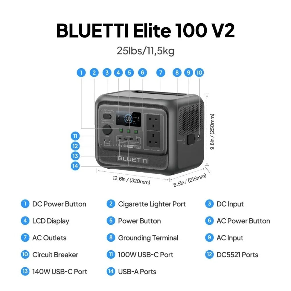 BLUETTI Elite 100 V2 Portable Power Station 1024Wh