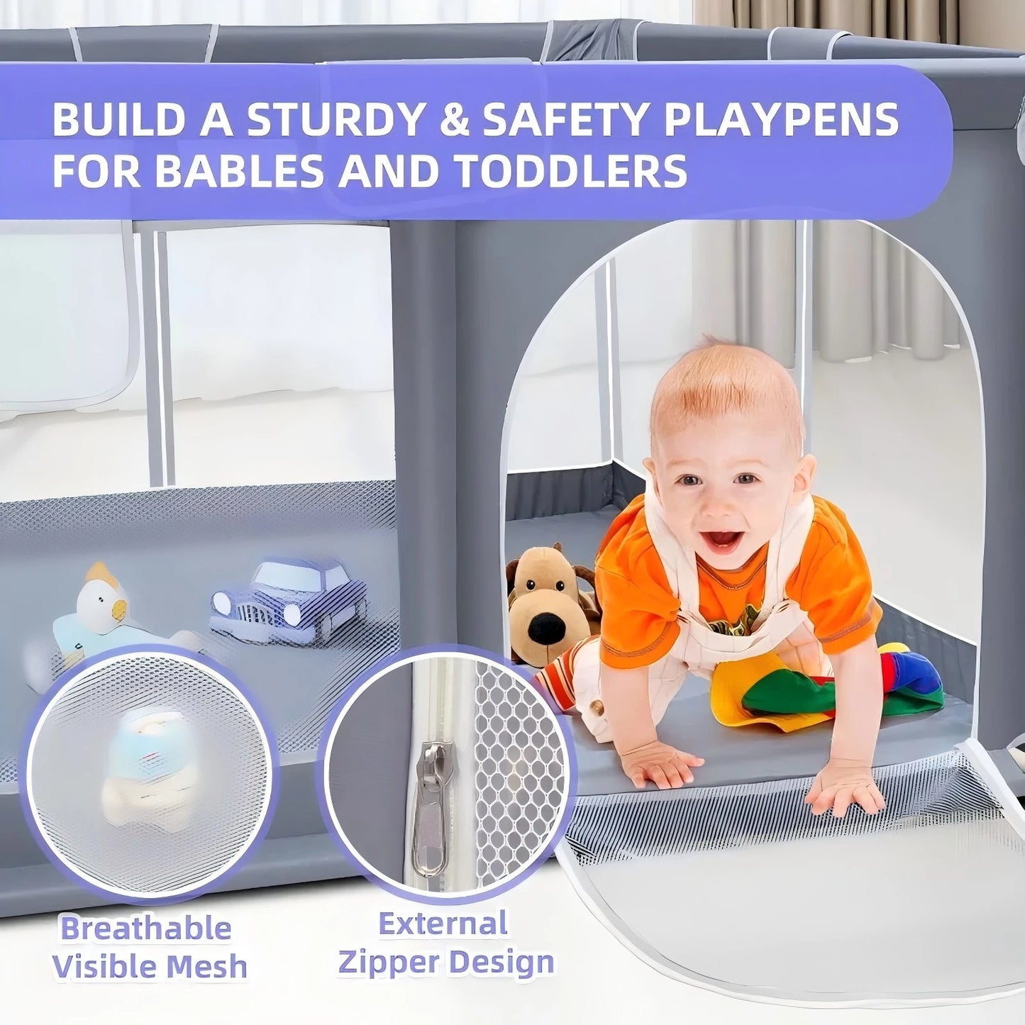 Baby Playpen Indoor Outdoor Safe Play Area With 360 Degree Visibility