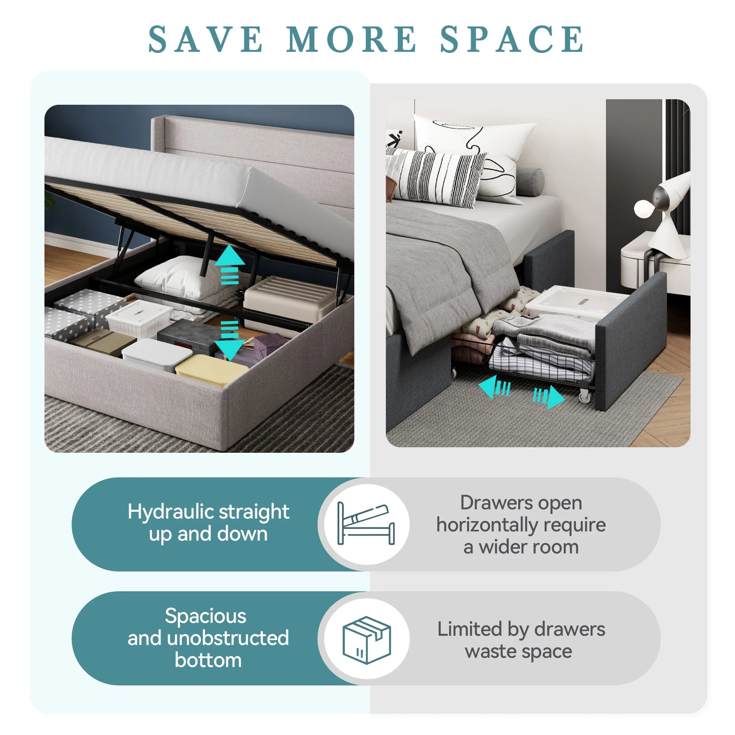 HOOMIC Lift Up Storage Bed With Wingback Headboard Underbed Storage