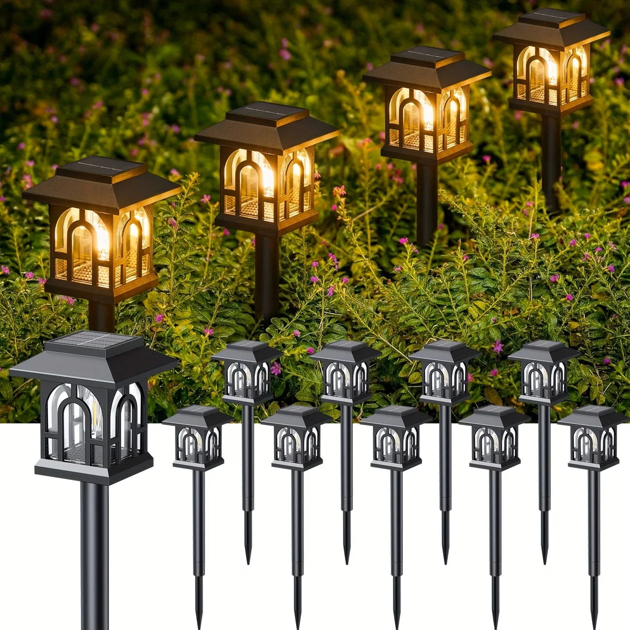 10 Pack Outdoor Solar Pathway Lights LED Landscape Garden Lamps