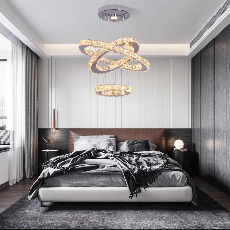 GreeLustr Modern K9 Crystal Ring LED Ceiling Chandelier Lighting Fixture