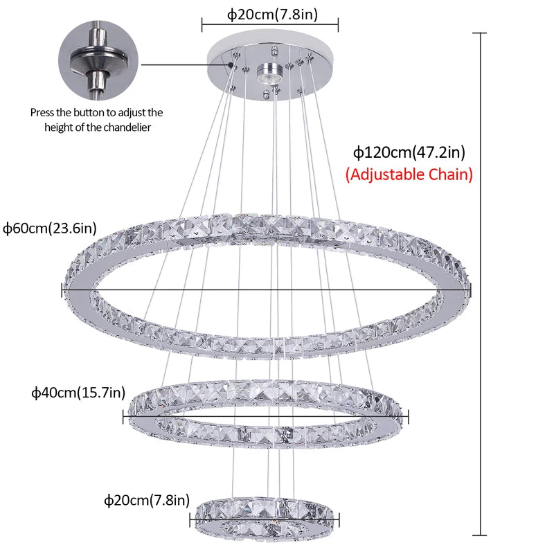 GreeLustr Modern K9 Crystal Ring LED Ceiling Chandelier Lighting Fixture