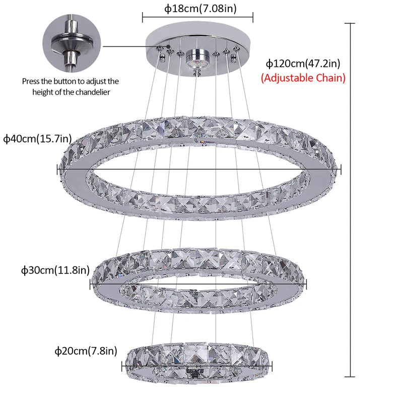 GreeLustr Modern K9 Crystal Ring LED Ceiling Chandelier Lighting Fixture