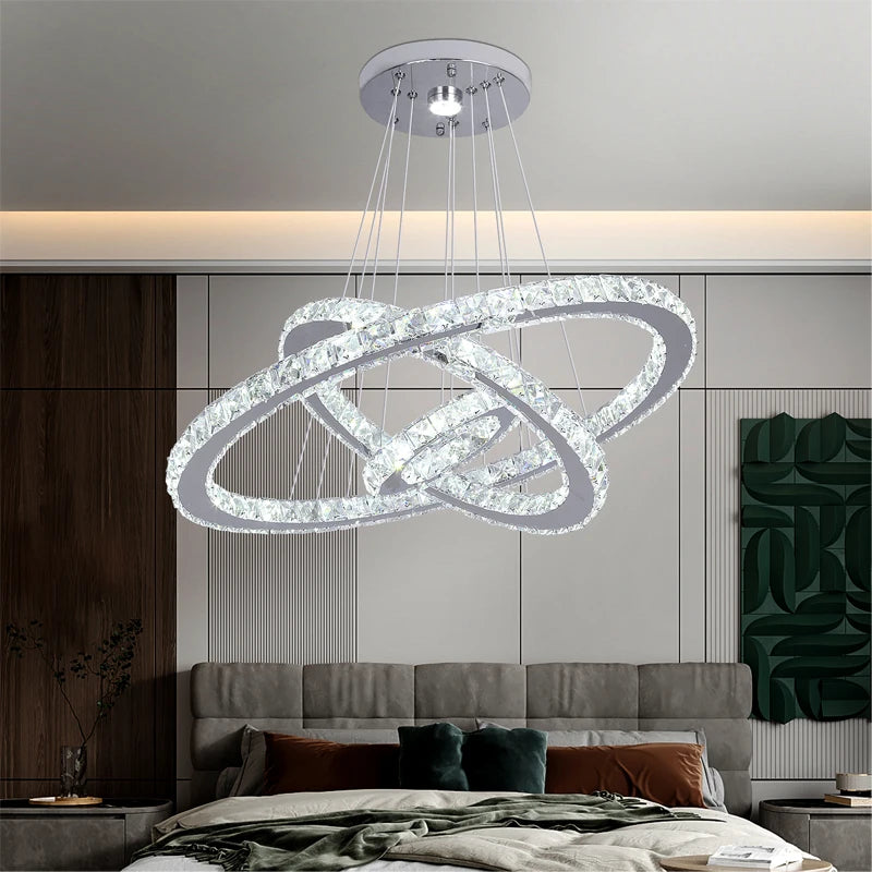 GreeLustr Modern K9 Crystal Ring LED Ceiling Chandelier Lighting Fixture
