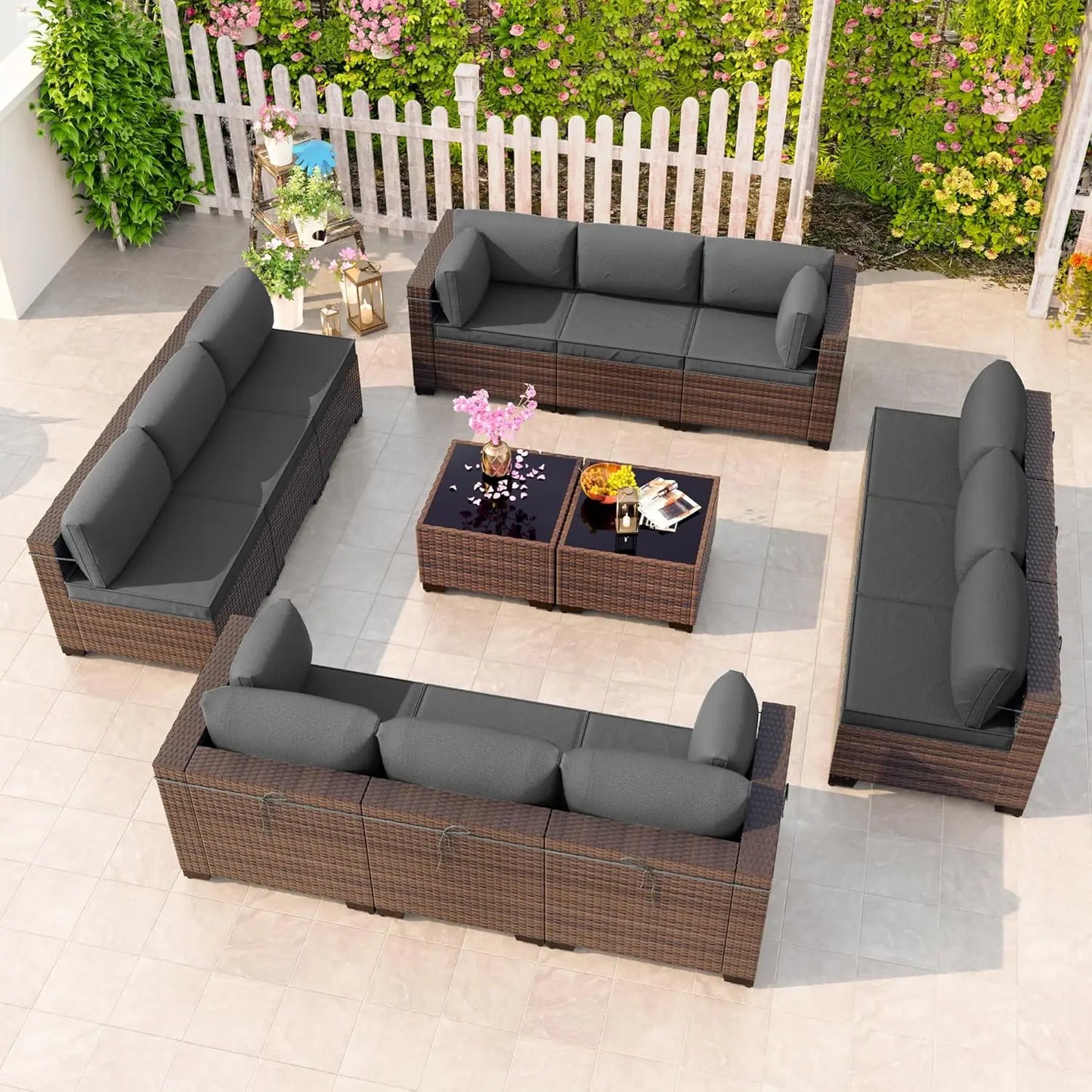 Outdoor Sectional Rattan Sofa Set Modern Garden Patio Furniture
