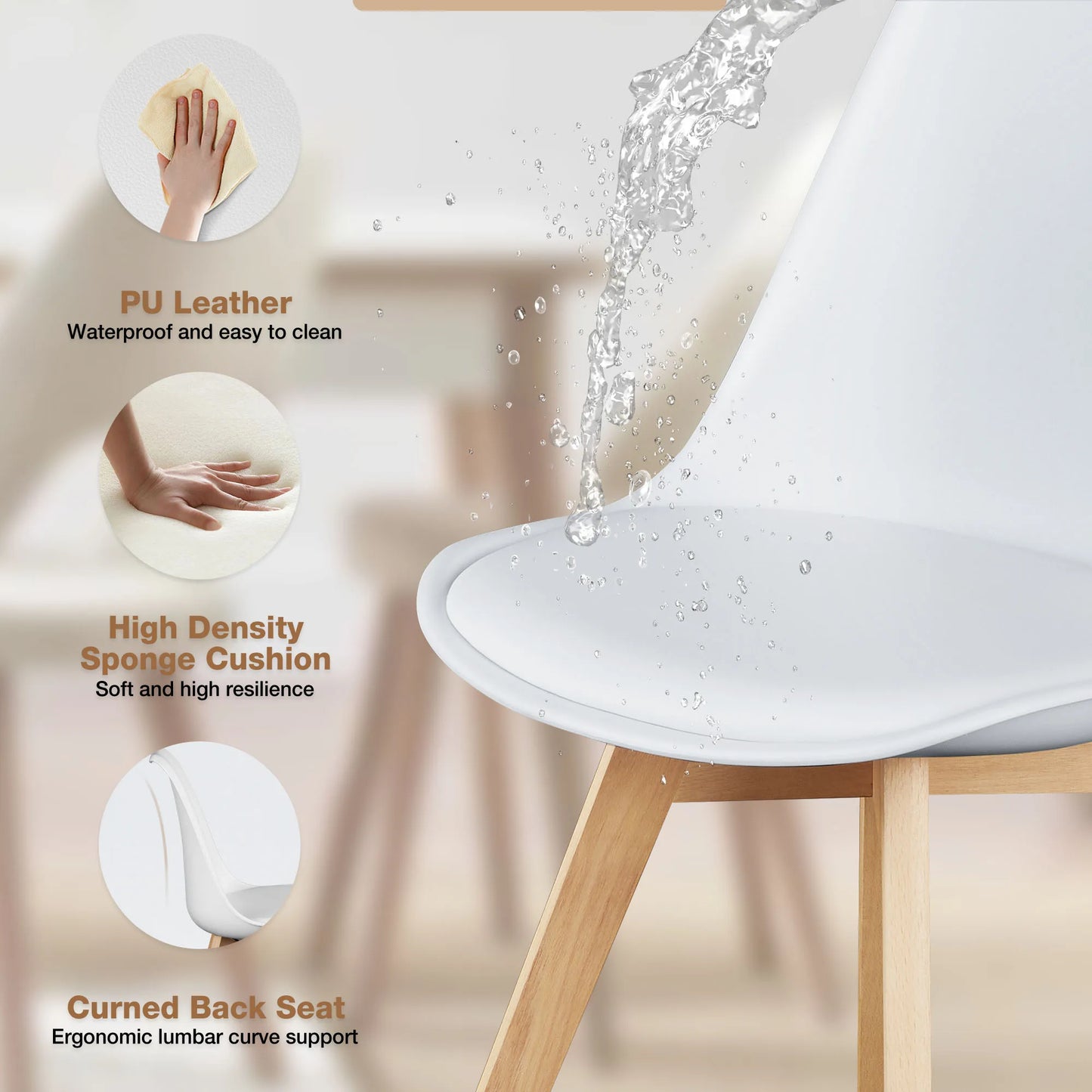 JHK PU Leather Dining Chairs Comfortable Wood Kitchen Home Furniture