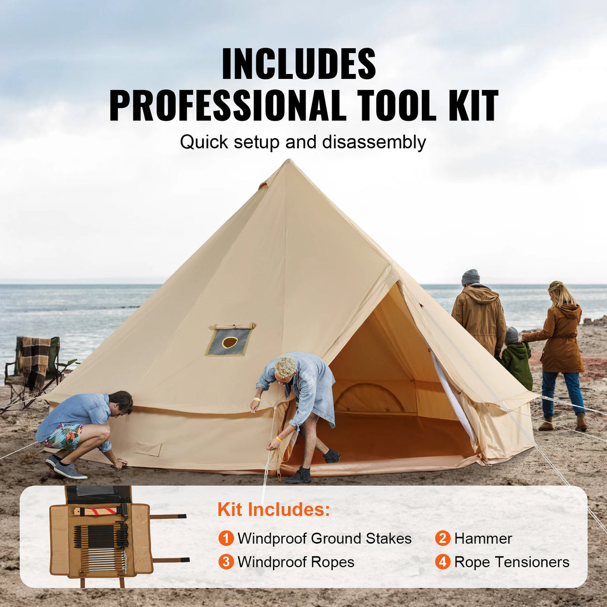 SucceBuy Breathable Canvas Bell Tent Stove Port For Season Camping