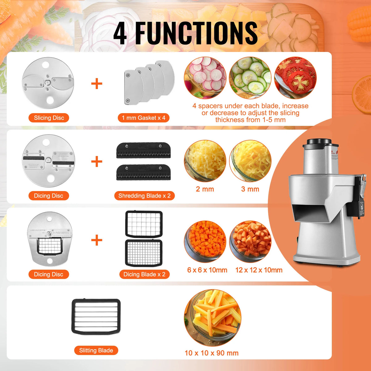 SucceBuy Electric Vegetable Slicer 4 In 1 Multifunctional Food Cutter