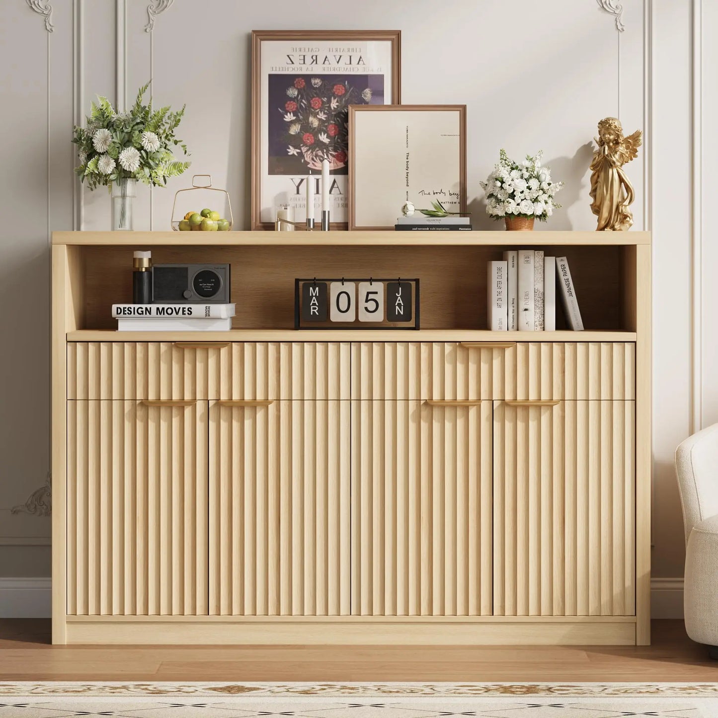 HiMISS Boho Rectangular Coffee Table With Rattan Storage