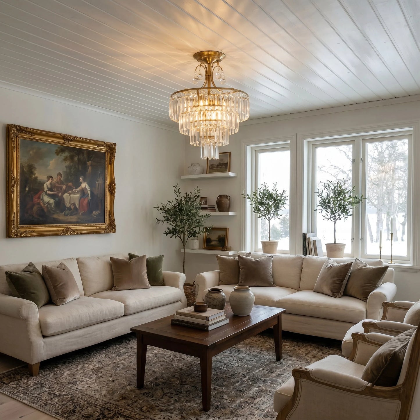 Luxury Crystal Ceiling Light Semi Flush Mount Dimmable Lighting Chandelier