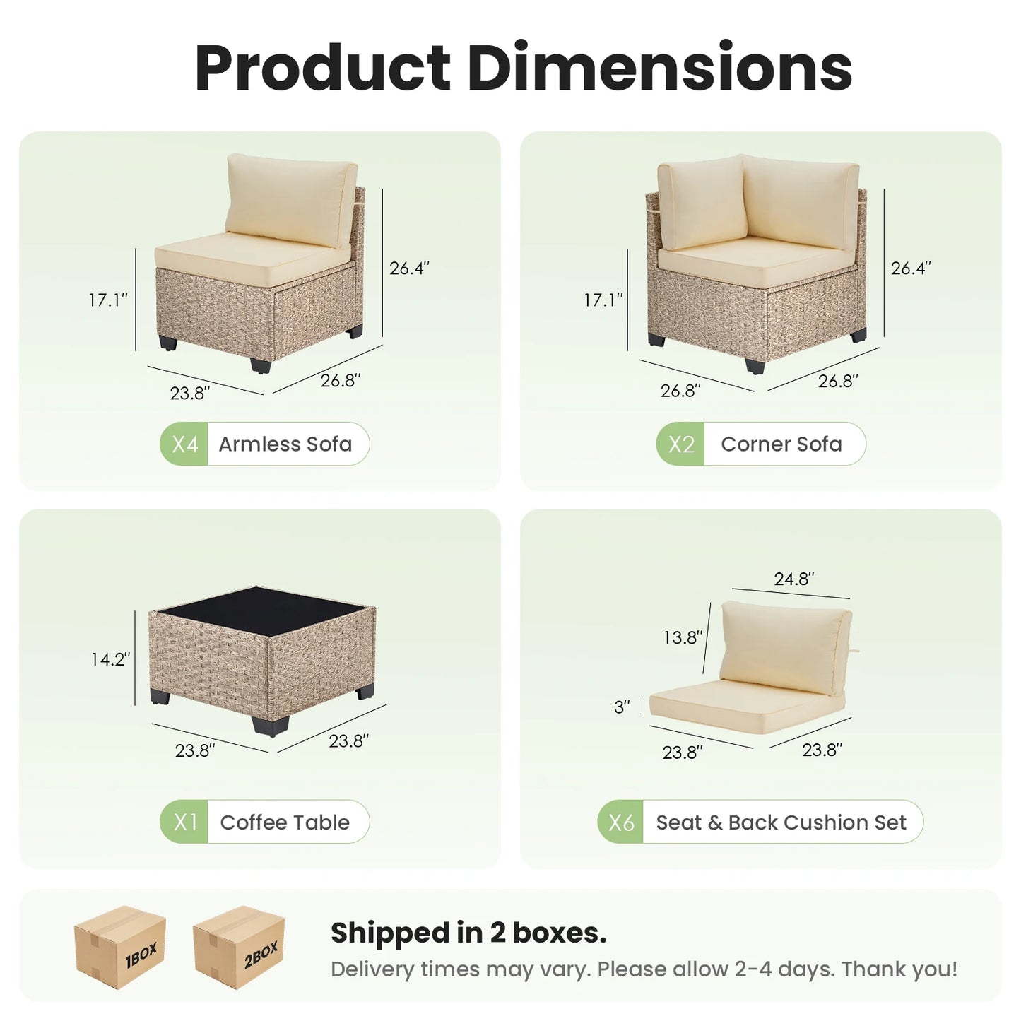 Outdoor 7 Piece Rattan Sectional Sofa With Tempered Glass Table