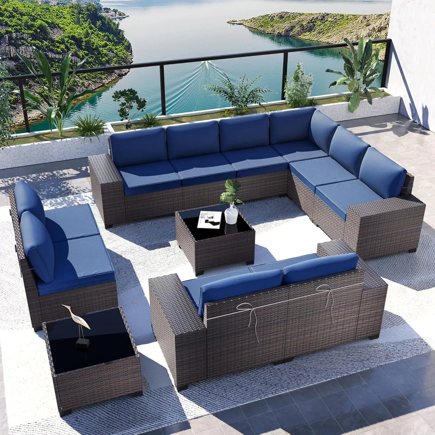 Outdoor Sectional Rattan Sofa Set Modern Garden Patio Furniture