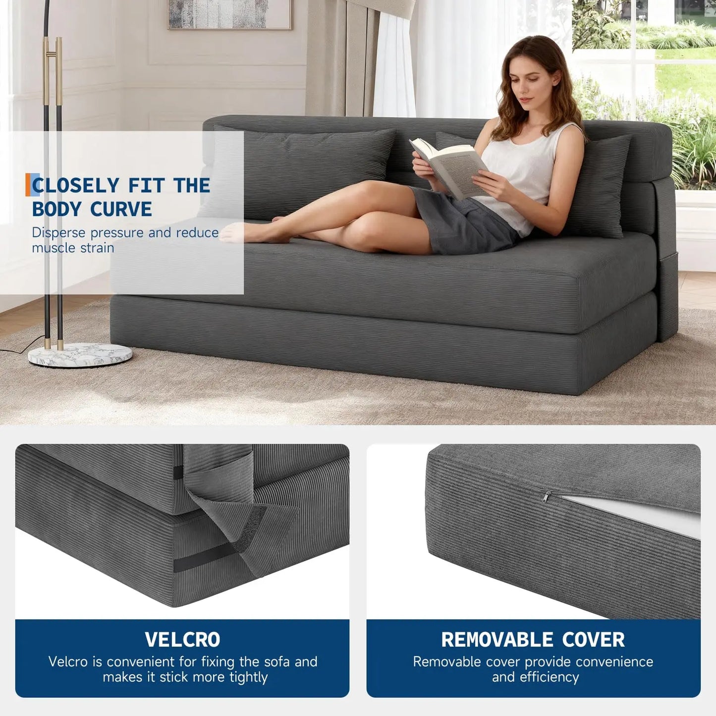 HobbyLane 4-in-1 Folding Sofa Bed Corduroy Sleeper