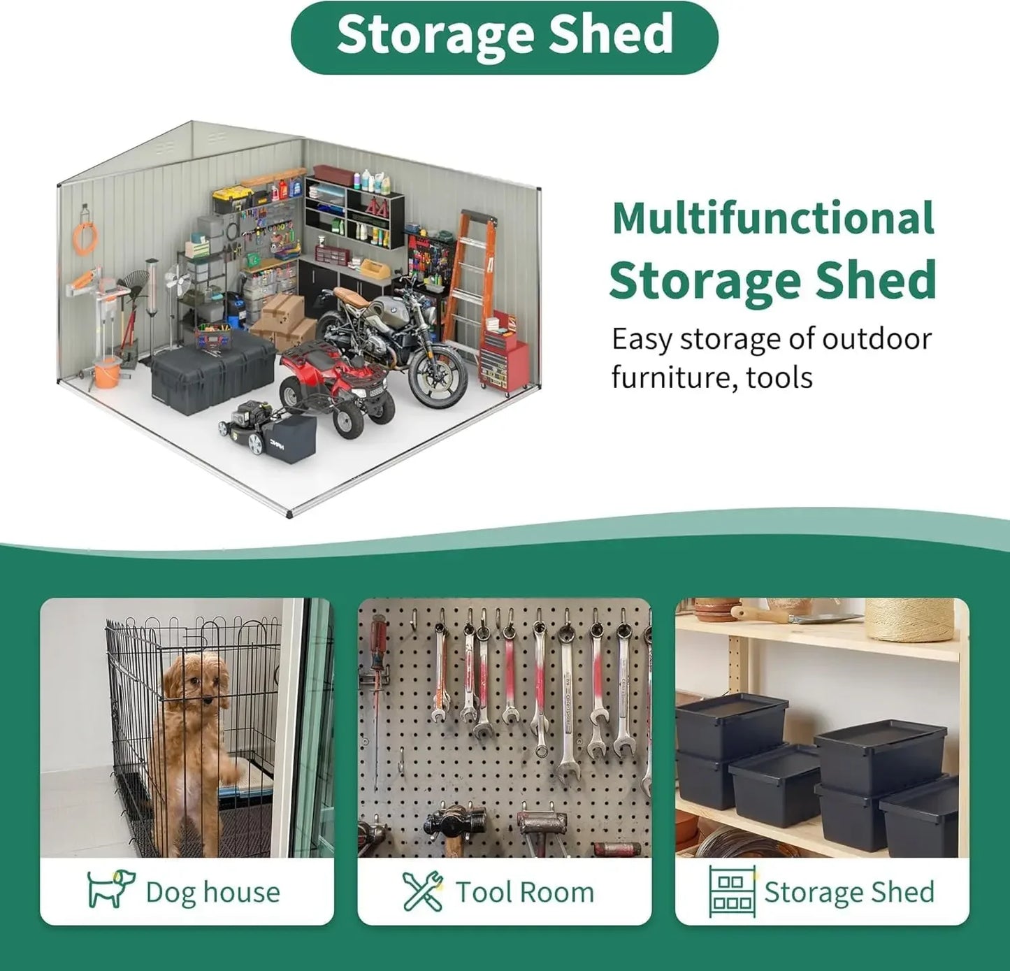 Outdoor Metal Storage Shed With Lockable Doors And Updated Frame