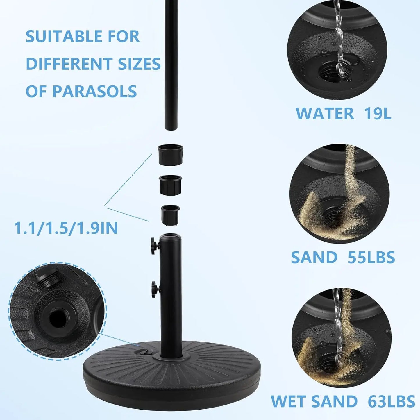 Heavy Duty Patio Umbrella Weighted Base Sand Fillable Anchor Stand