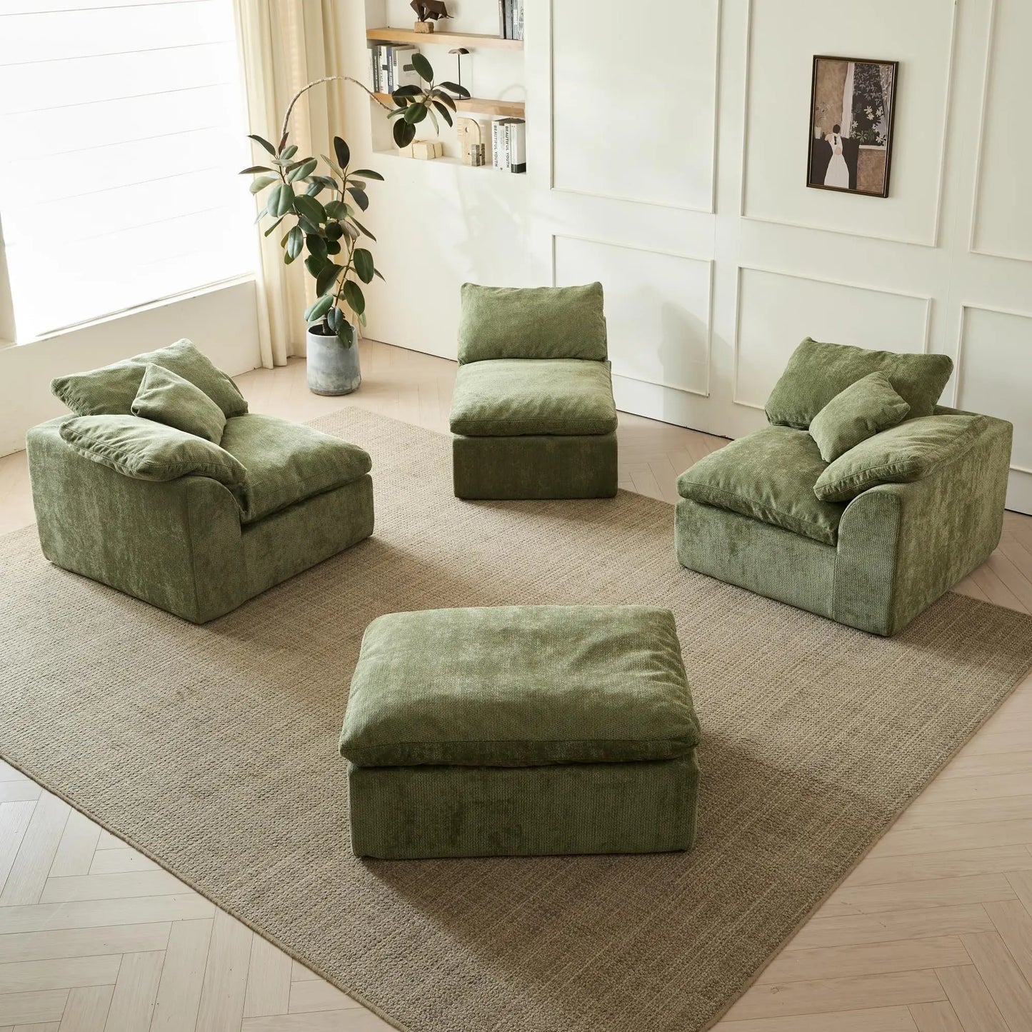 Yeflixvrau L-Shaped 3-Seater Modular Sofa With Ottoman