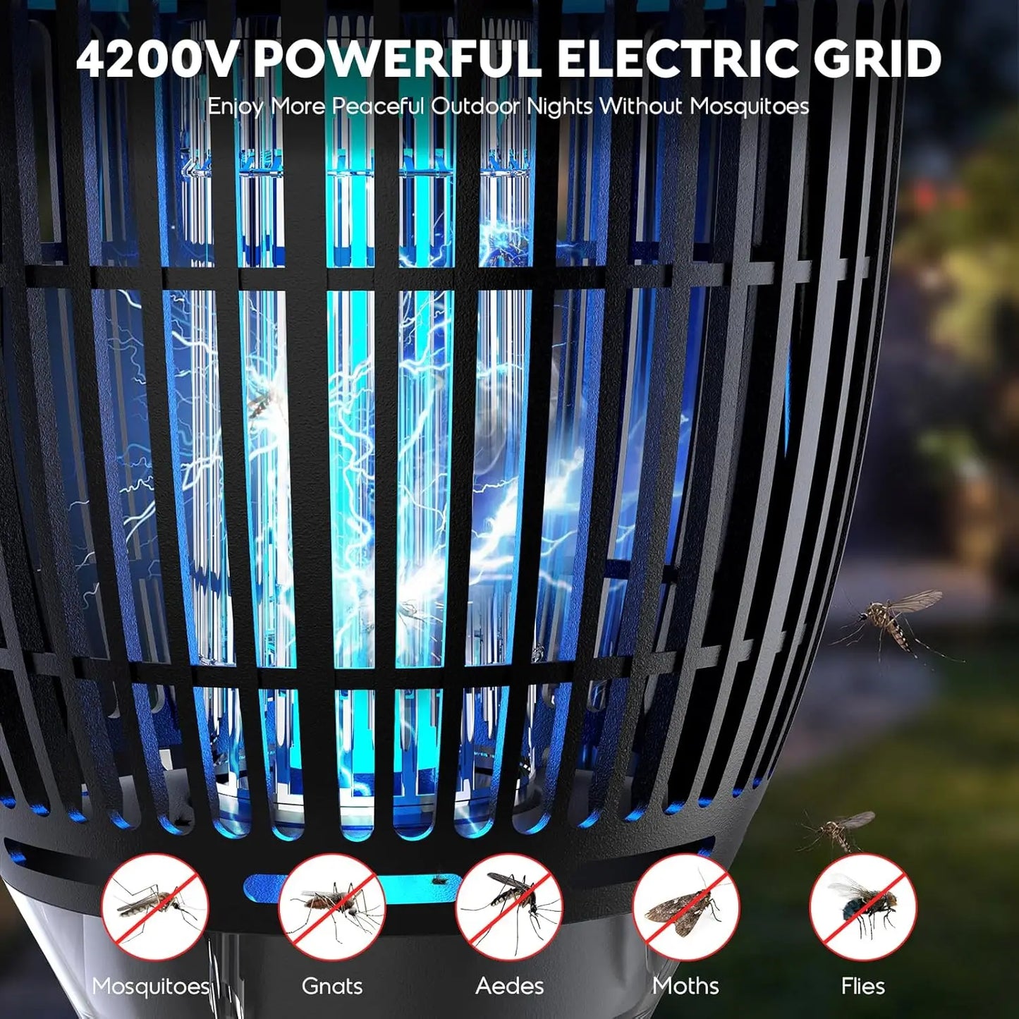 Solar Bug Zapper Outdoor 4200V 3-In-1 Mosquito Zapper