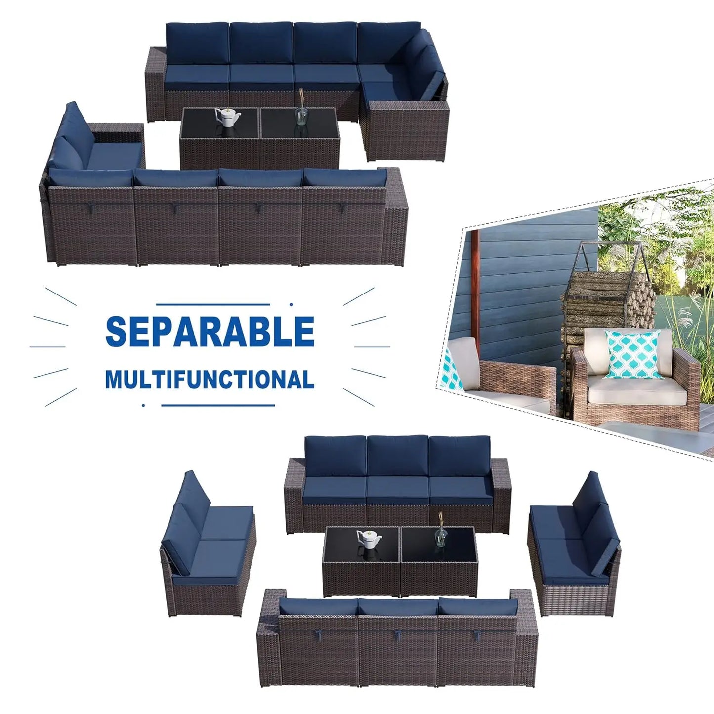 Outdoor Sectional Rattan Sofa Set Modern Garden Patio Furniture