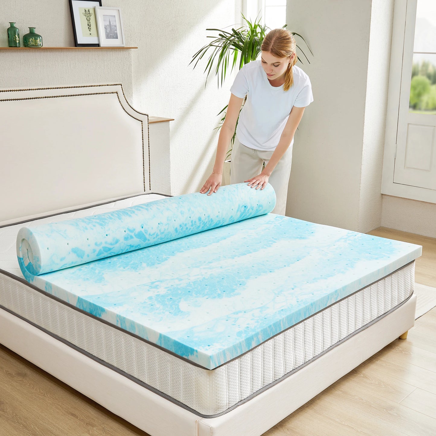 JHK Gel Memory Foam Mattress Topper Cooling Breathable
