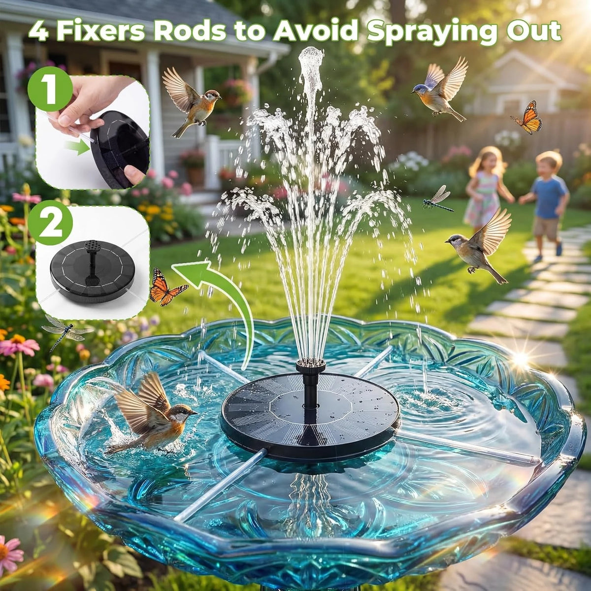 Stable Solar Fountain With Six Nozzles For Garden Pond Landscaping