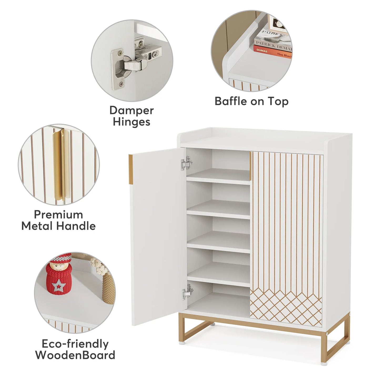 Tribesigns 5-Tier Shoe Cabinet With Doors Wood Storage Organizer